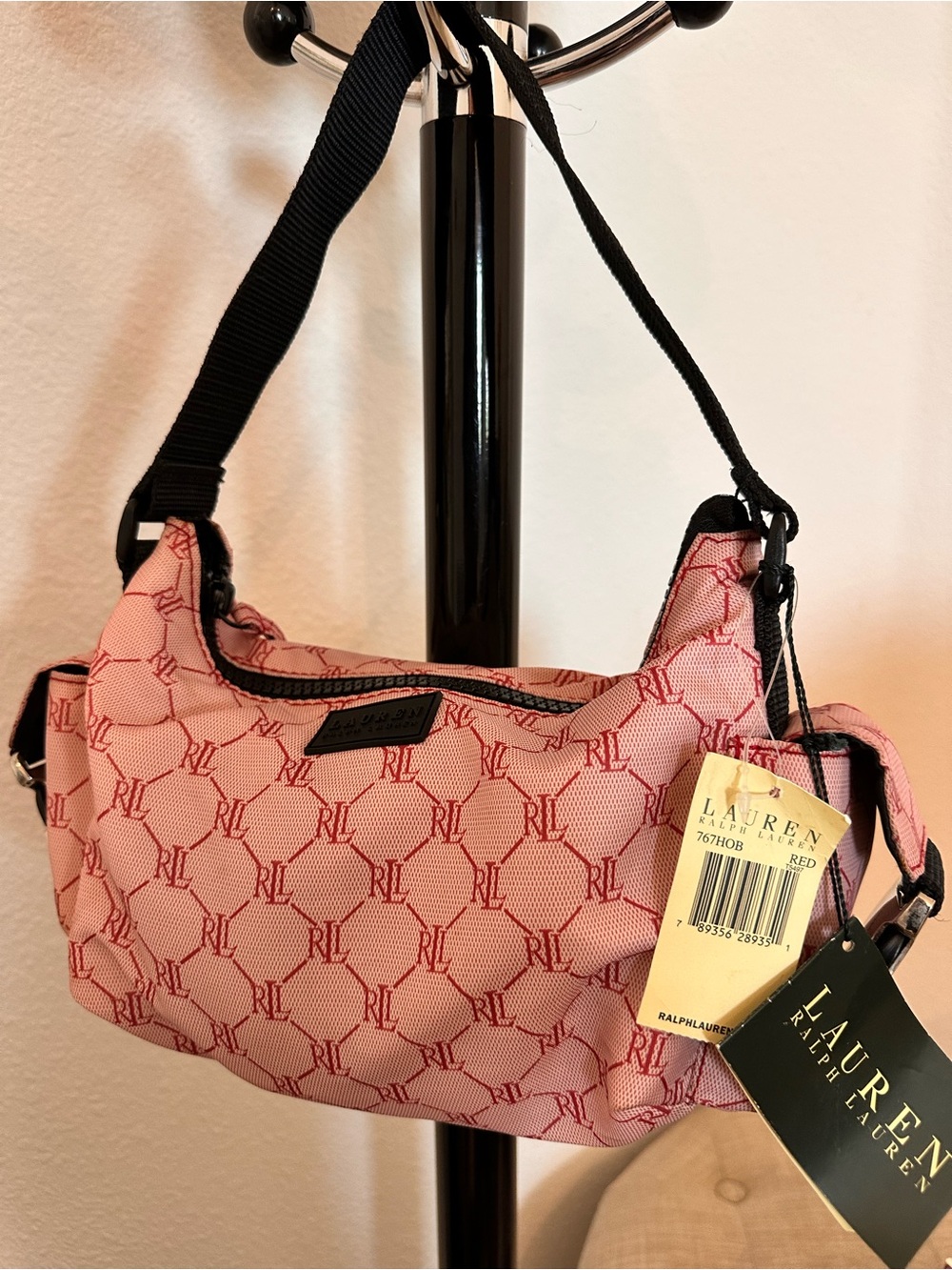 Vintage Y2K 90's RLL Lauren Ralph Lauren Pink Hobo Handbag Purse Monogram Nylon